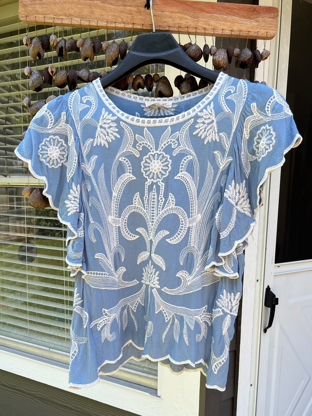 Solitaire Blue Top with White Floral Embroidery